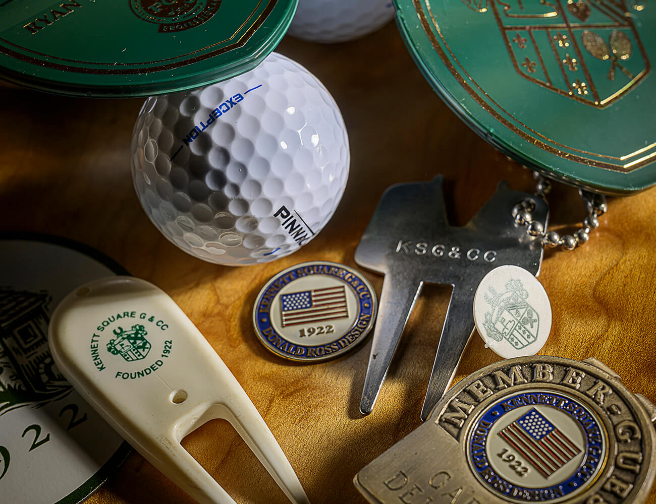 group of golf accessories